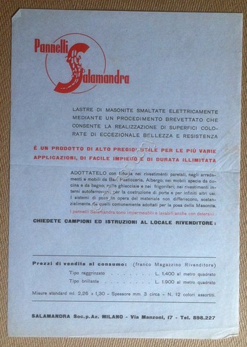 Materiali edili - Volantino pubblicitario Pannelli Salamandra - anni '50