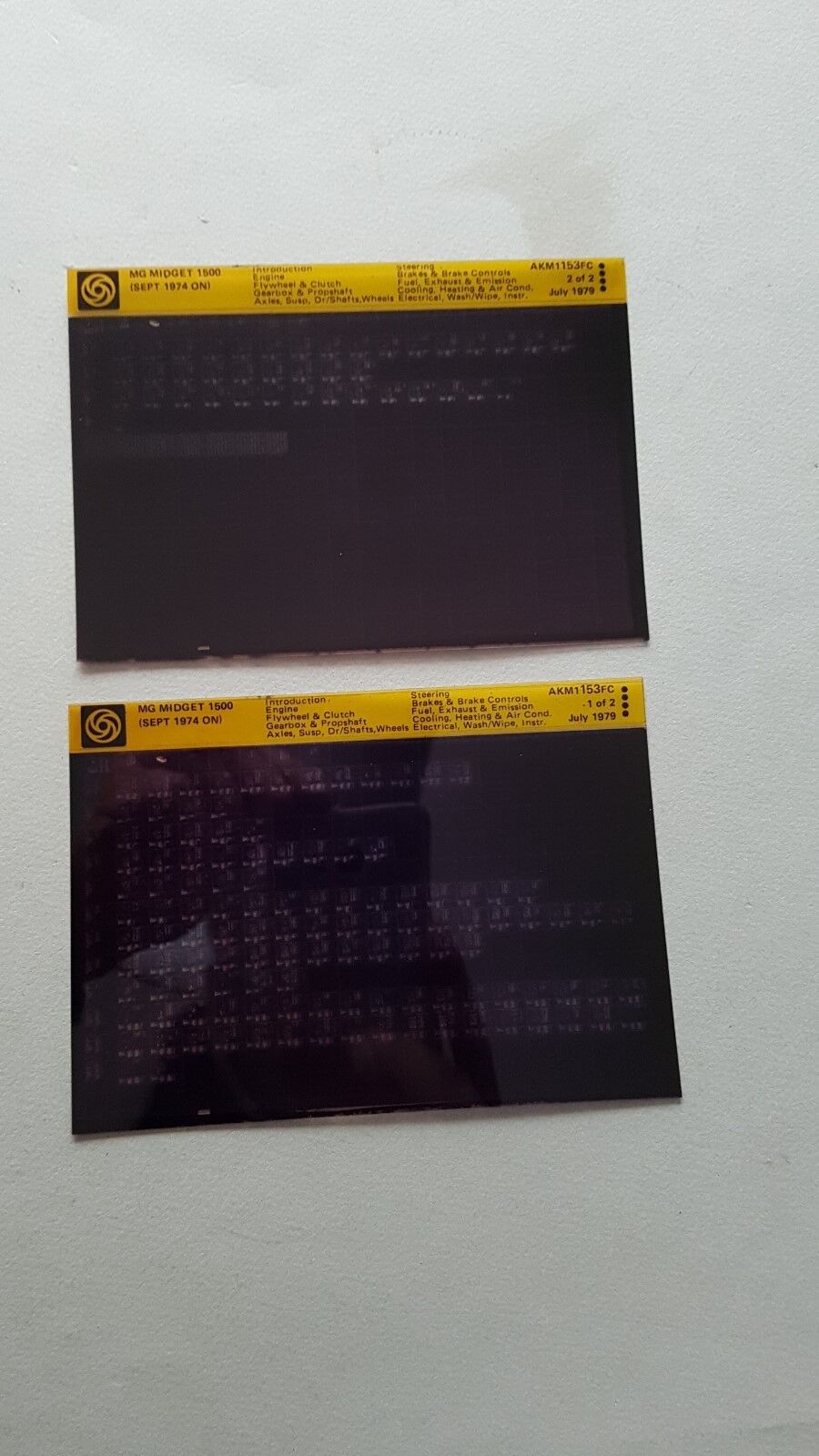 MG Midget 1500 1974-79 microfiches catalogo ricambi originali parts catalogue