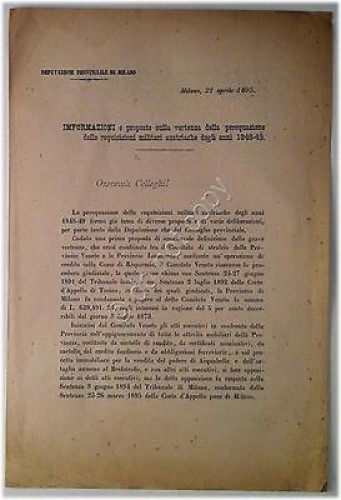Milano - Informazioni - Perequazione Requisizione Militari - 21 Aprile …