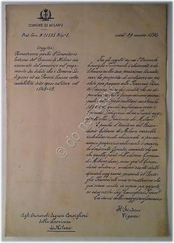 Milano - Lettera del Sindaco - Perequazione Requisizione Militari - …