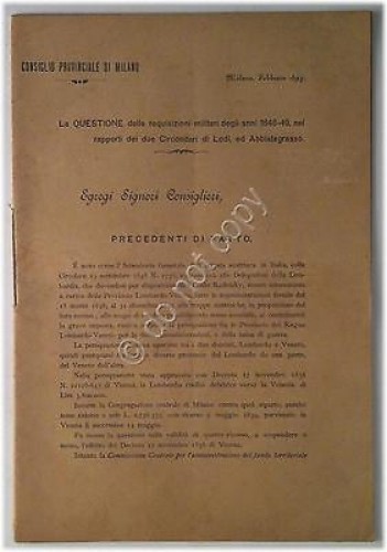 Milano - Relazione - Perequazione Requisizione Militari - Febbraio 1895