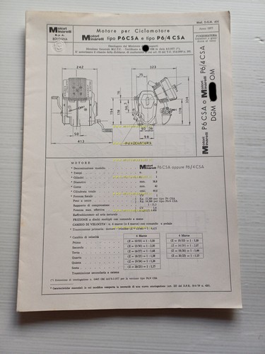 Minarelli motore 50 P6 CSA 1969 Facsimile originale scheda omologazione …