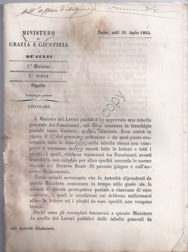 Ministero Grazie e Guistizia e de culti 1864 - impiegati …