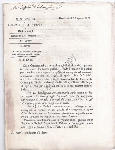 Ministero Grazie e Guistizia e de culti 1865 - circolare …