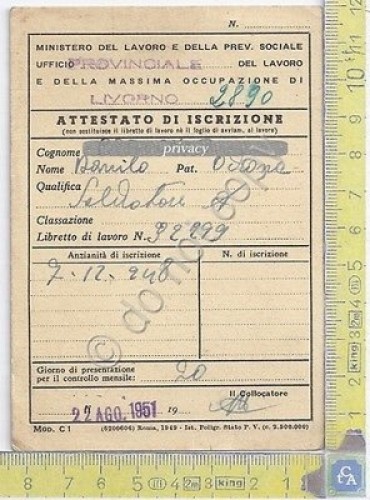 Ministero Lavoro e Previdenza Sociale - Livorno - Attestato di …