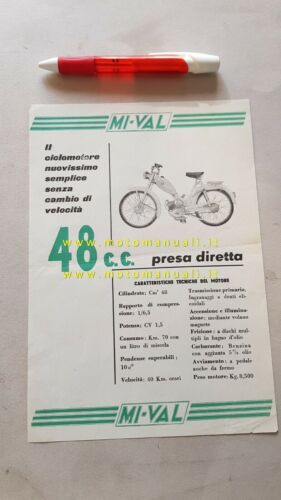 MIVAL 48 Presa Diretta anni 60 depliant ciclomotore originale ITALIANO …