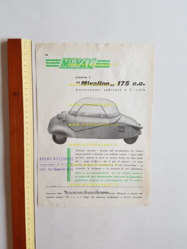 Mival Mivalino 175 1954 depliant microauto microcar italiano originale brochure