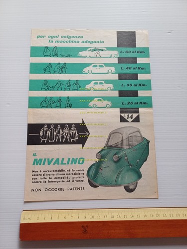 Mival Mivalino 175 1955 depliant italiano microauto microcar originale