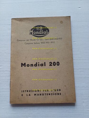 Mondial 200 1954 manuale uso manutenzione libretto istruzioni italiano originale