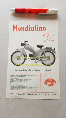 Mondial Mondialino 49 tipo Lady ciclomotore anni 50 depliant ITALIANO …