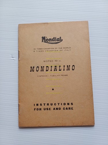Mondial Mondialino 50 3 V 1958 manuale uso manutenzione originale …