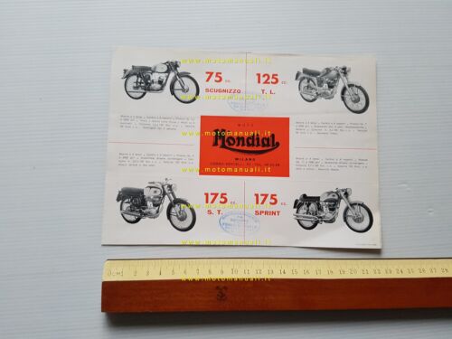 Mondial produzione modelli moto 75 -125 -175 1959 depliant originale …
