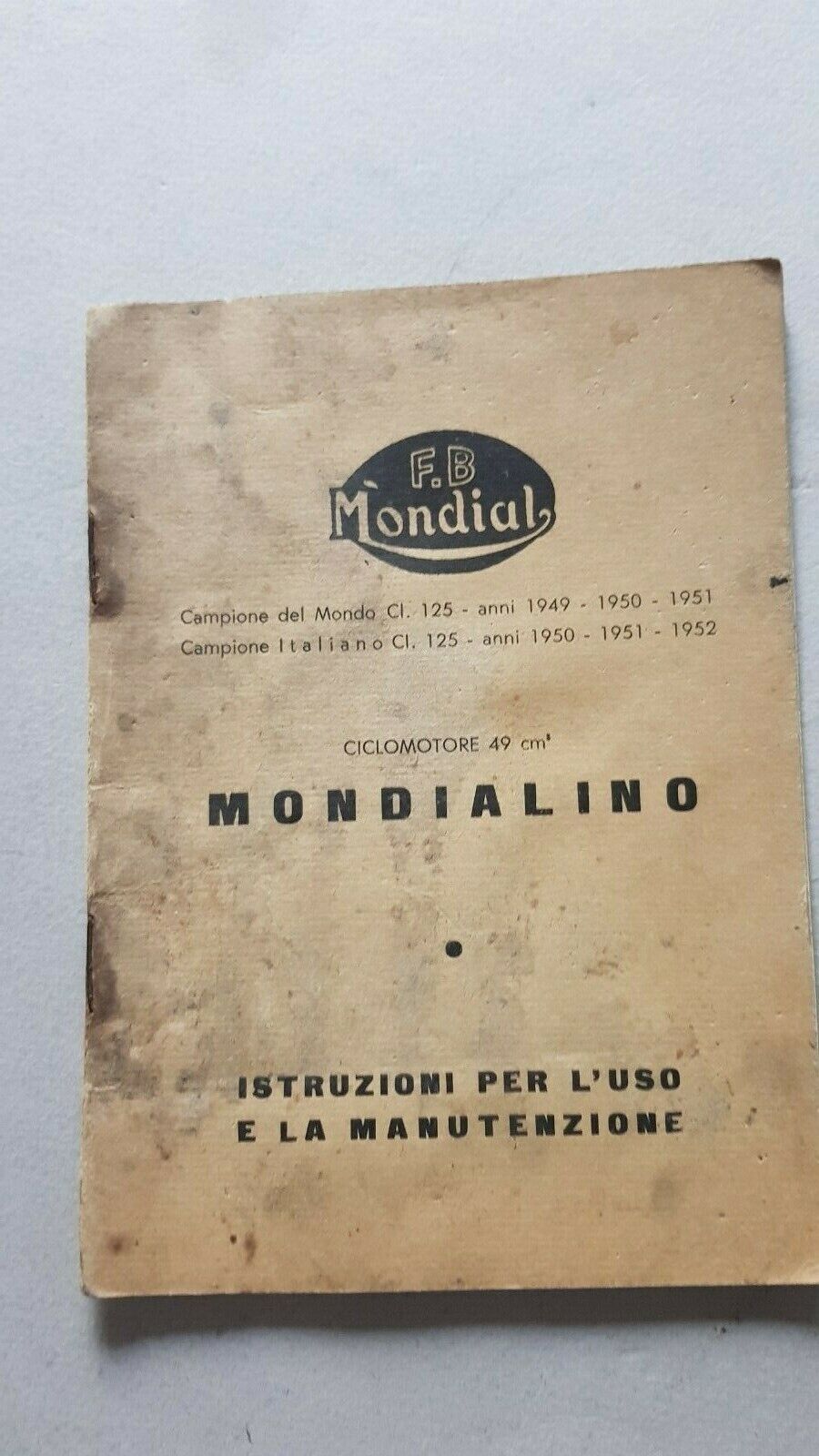 Mondialino 49 1955 manuale uso manutenzione libretto originale moto owner …