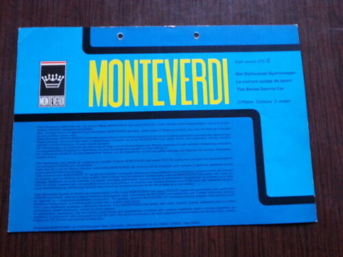 Monteverdi 375 S High Speed 1968 depliant epoca originale brochure