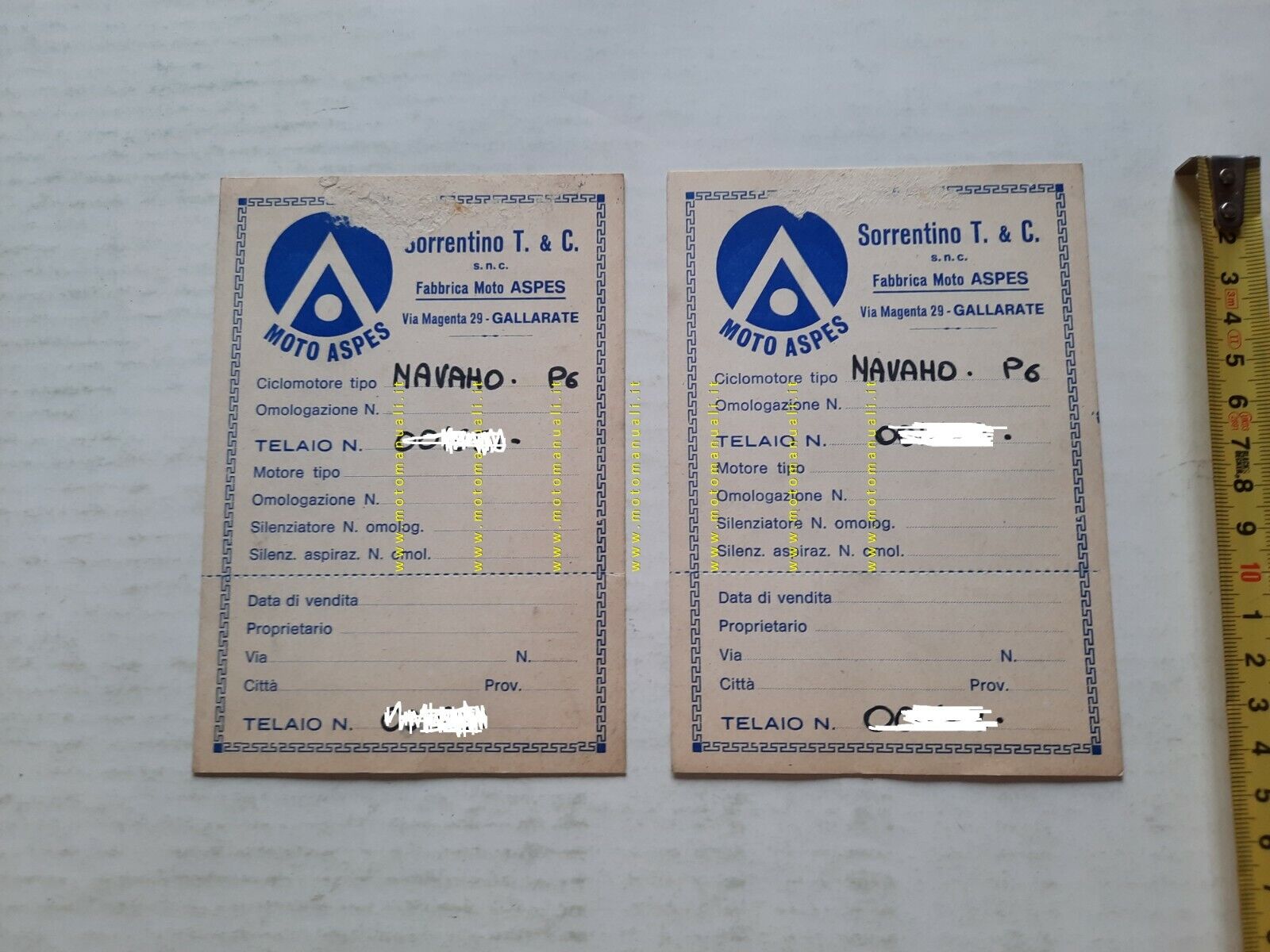 Moto ASPES 2 tagliandi garanzia Navaho 50 P6 originali anni …