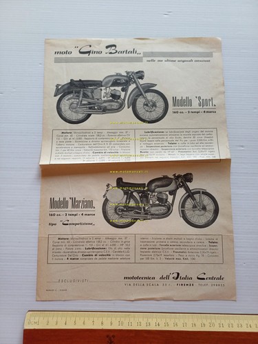 Moto Bartali 160 Sport - 160 Marziano Competizione 1955 depliant …