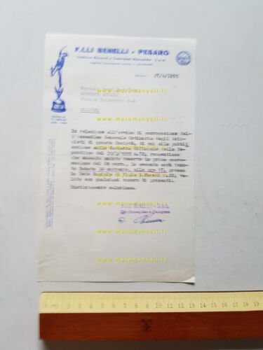 Moto Benelli 1955 documento carta intestata e firma autografa Domenico …