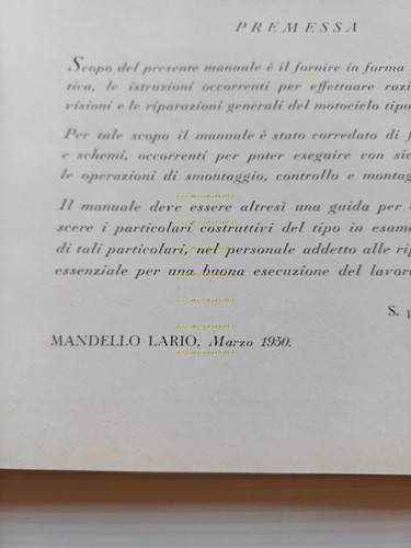 Moto Guzzi 500 Superalce 1950 manuale officina originale