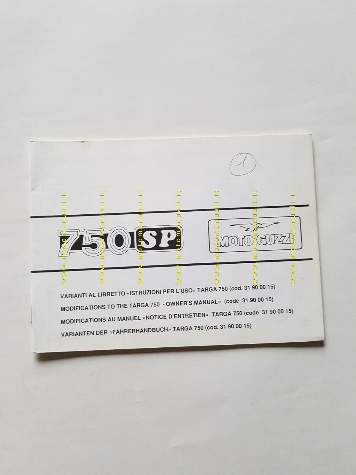 Moto Guzzi 750 SP varianti manuale uso 750 Targa owner's …