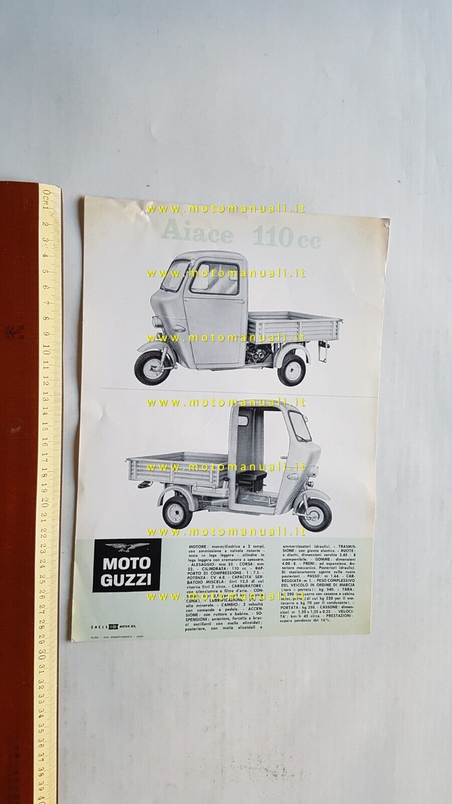 MOTO GUZZI Aiace 110 1961 depliant originale Motocarro 3-wheeler brochure
