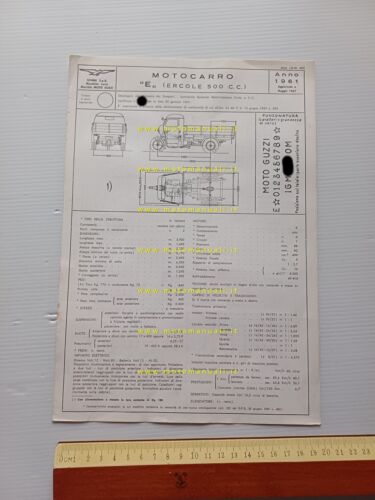 Moto Guzzi Ercole 500 1961-67 scheda omologazione DGM Facsimile originale