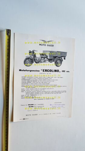 MOTO GUZZI Ercolino 192 1956 depliant originale Motocarro 3-wheeler brochure