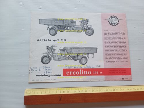 Moto Guzzi Ercolino 192 1958 motocarro depliant italiano originale