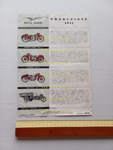 MOTO GUZZI produzione modelli 1951 depliant ITALIANO originale genuine brochure