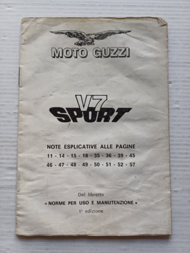 Moto Guzzi V7 Sport telaio rosso 1971 opuscolo note esplicative …