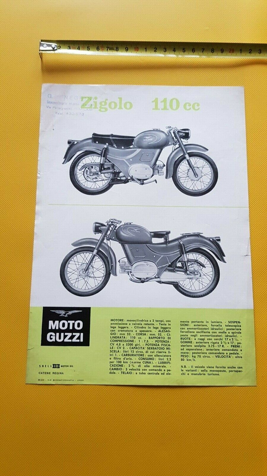 Moto Guzzi Zigolo 110 1961 depliant originale motorcycle brochure prospekt