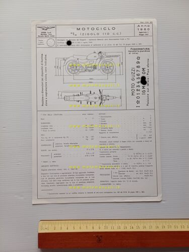 Moto Guzzi Zigolo 110 1967 scheda omologazione DGM Facsimile originale