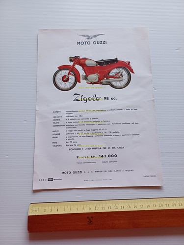 MOTO GUZZI Zigolo 98 1956 depliant originale italiano