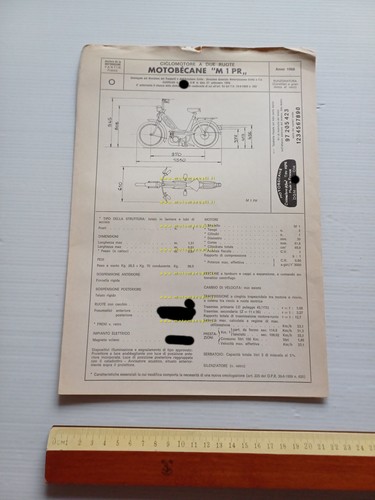 Motobecane 50 M 1 PR 1968 scheda omologazione DGM Facsimile …