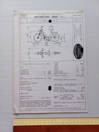 Motobecane 50 Moby M3 1975 scheda omologazione DGM Facsimile originale