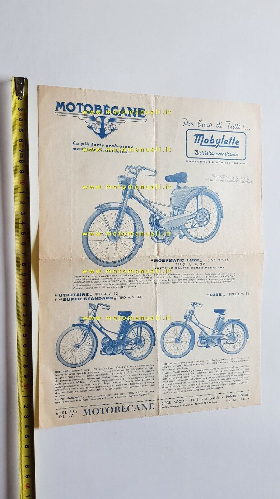 Motobecane produzione 1960 depliant originale moto ITALIANO brochure
