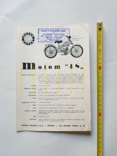 Motom 48 1953 depliant originale ciclomotore brochure moped bromfiet