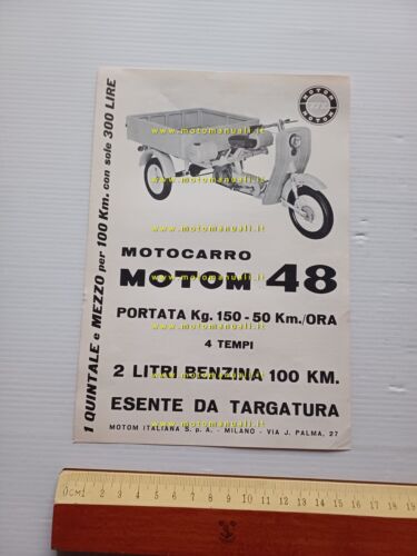 Motom 48 MOTOFURGONE Motocarro 1958 depliant originale 3 wheeler