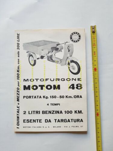 Motom 48 MOTOFURGONE Motocarro 1958 depliant originale brochure 3 wheeler