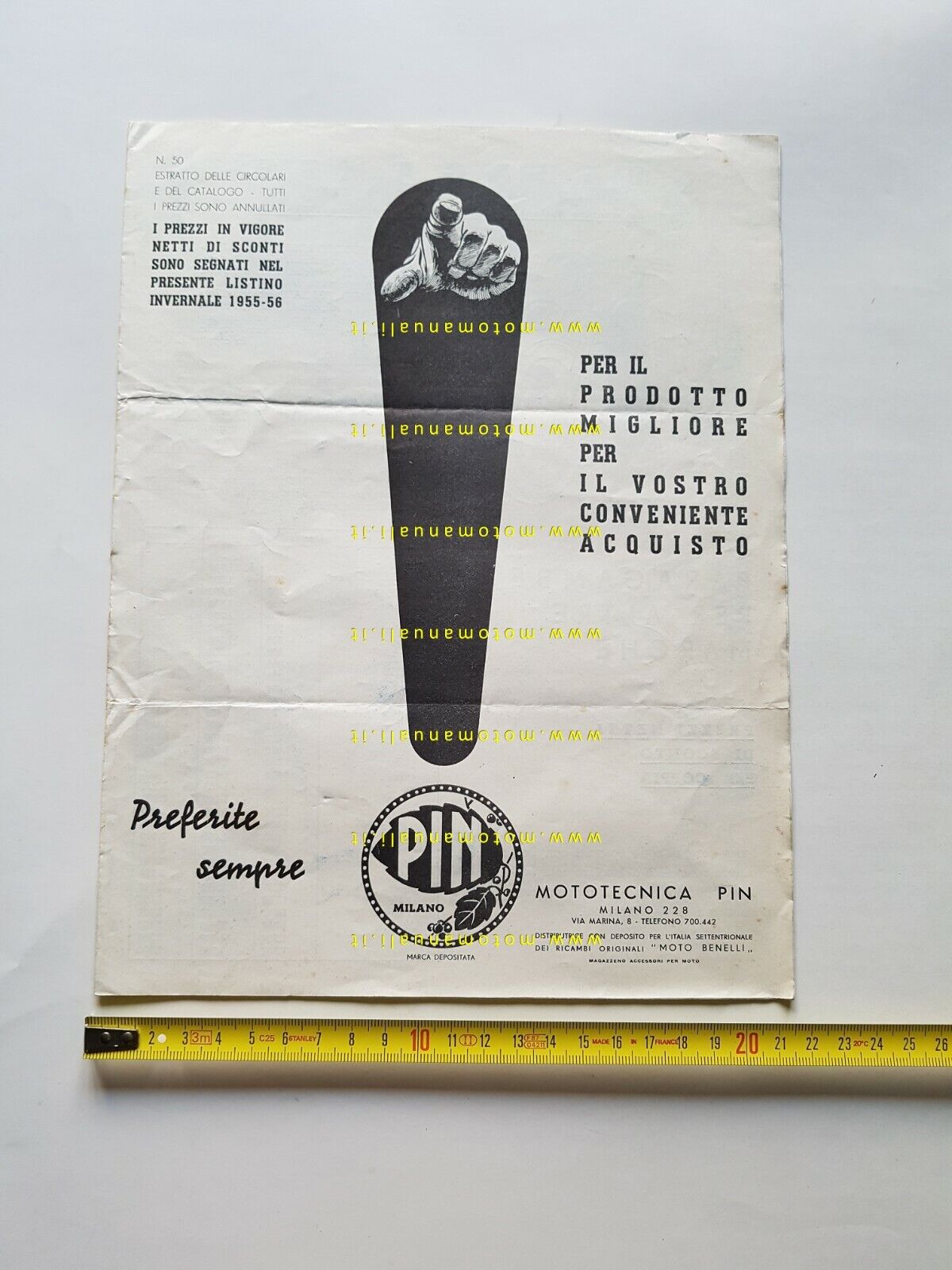 Mototecnica PIN Catalogo accessori moto 1955 depliant originale