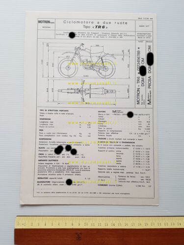 Motron 50 TR6 1977 scheda omologazione DGM Facsimile originale