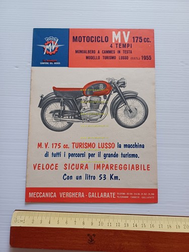 MV Agusta 175 C.S.T.L. 1955 depliant originale italiano