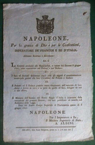 Napoleone Bonaparte - Italia 1807 - Organizzazione delle Municipalità - …
