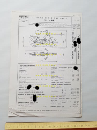 Negrini TR 50 tubone 1978 scheda omologazione DGM Facsimile originale