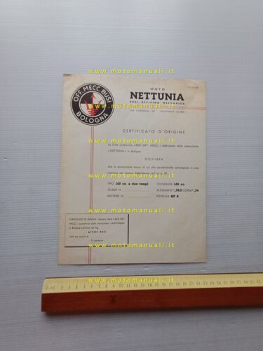 Nettunia 160 2T moto anni 50 certificato d'origine no depliant …