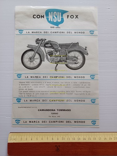 NSU Fox 100 anni 50 depliant originale italiano