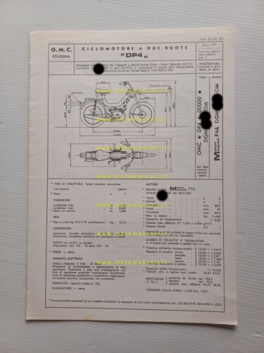 O.M.C. 50 DP4 1971 scheda omologazione DGM Motorizzazione Facsimile