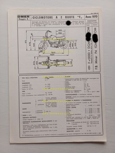 OMER 50 Flipper 1970 scheda omologazione DGM Motorizzazione Facsimile