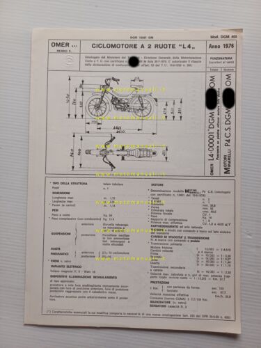 OMER 50 L4 Lory 4v 1976 scheda omologazione DGM Motorizzazione …