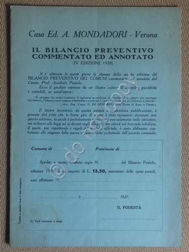 Opuscolo promozinale - Mondadori - Il Bilancio Preventivo dei Comuni …