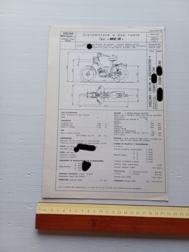 Oscar 50 College Prototipo MC-R 1979 scheda omologazione DGM Facsimile …